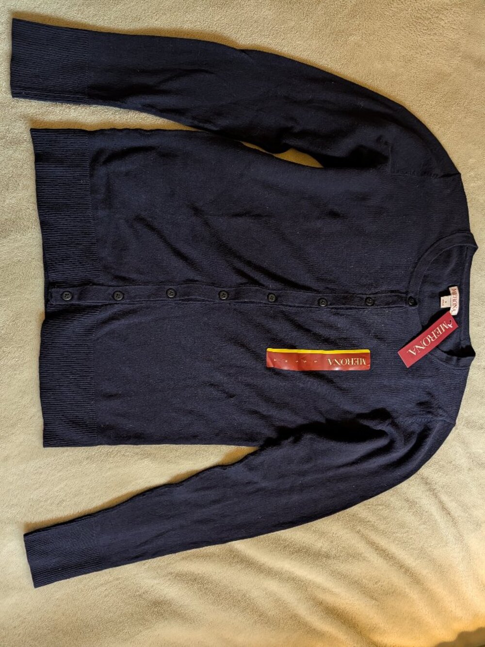 WOMEN'S NEW MERONA SWEATER S Small Cardigan Button Up Long Sleeve Navy Blue Dark